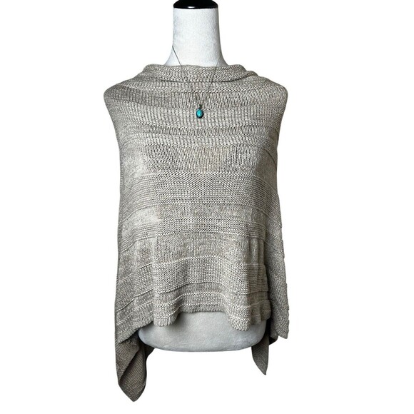 Chico’s Open Knit Poncho Asymmetric Open Side S/M Oatmeal Beige Boho Chic Beachy - Picture 1 of 8